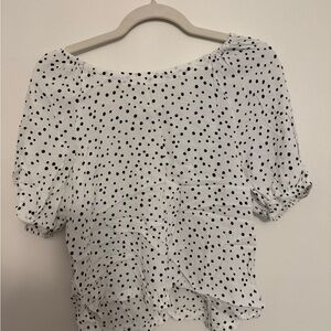 LOFT White Blouse with Black Polka Dots